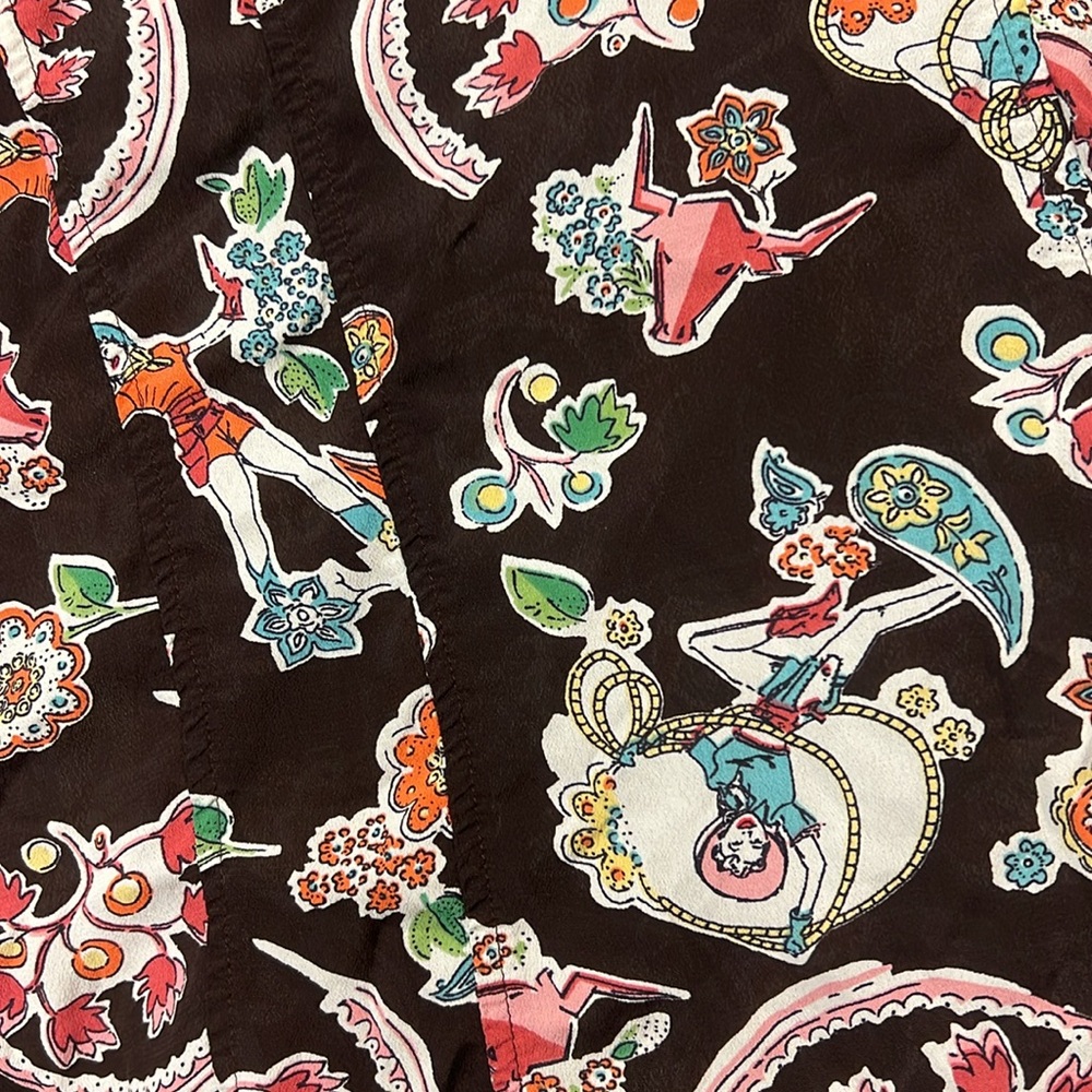Loco Lindo Western Cowgirl Novelty Print Brown Blouse